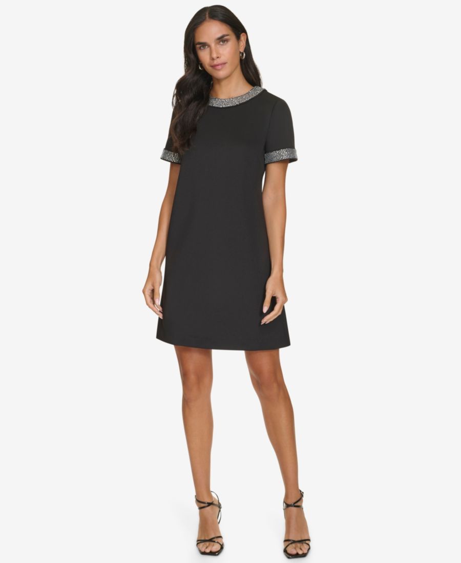 

Платье Petite Heatfix Trim Jewel Neck Dress Calvin Klein, Black