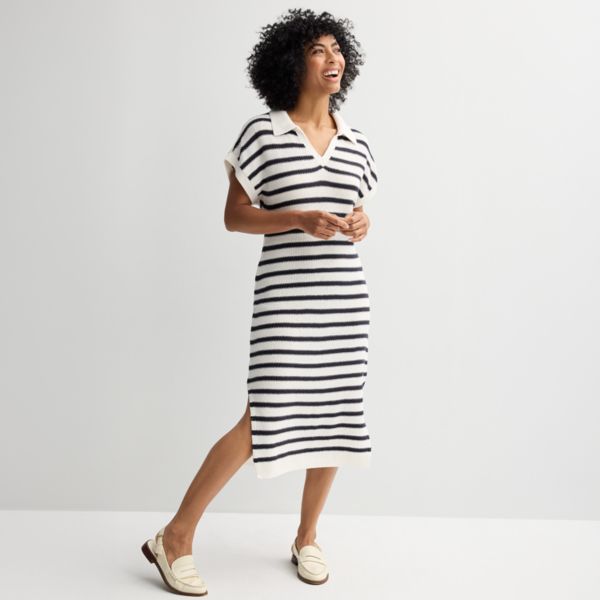 

Женское платье-свитер с воротником Sonoma Goods For Life, цвет charcoal begie stripe