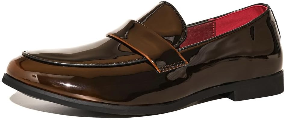 

Мужские лоферы Santimon из лакированной кожи, стильные слипоны-мокасины, классический дизайн, формальная и повседневная обувь для костюма и выпускного, коричневый