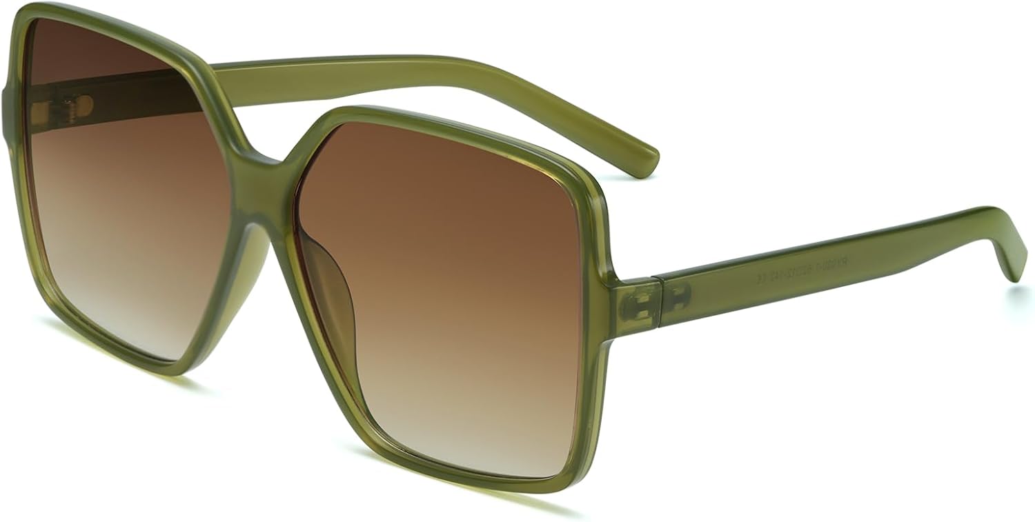 

Солнцезащитные очки Dollger увеличенного квадратного размера для женщин, большие, широкие, модные, для мужчин, с защитой от УФ-излучения, унисекс, J:jelly Green Frame Gradient Brown Lens