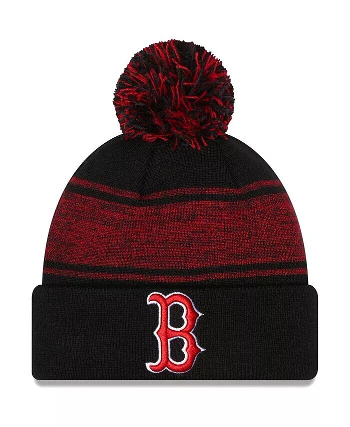 

Мужская черная вязаная шапка Boston Red Sox с манжетами и помпоном New Era