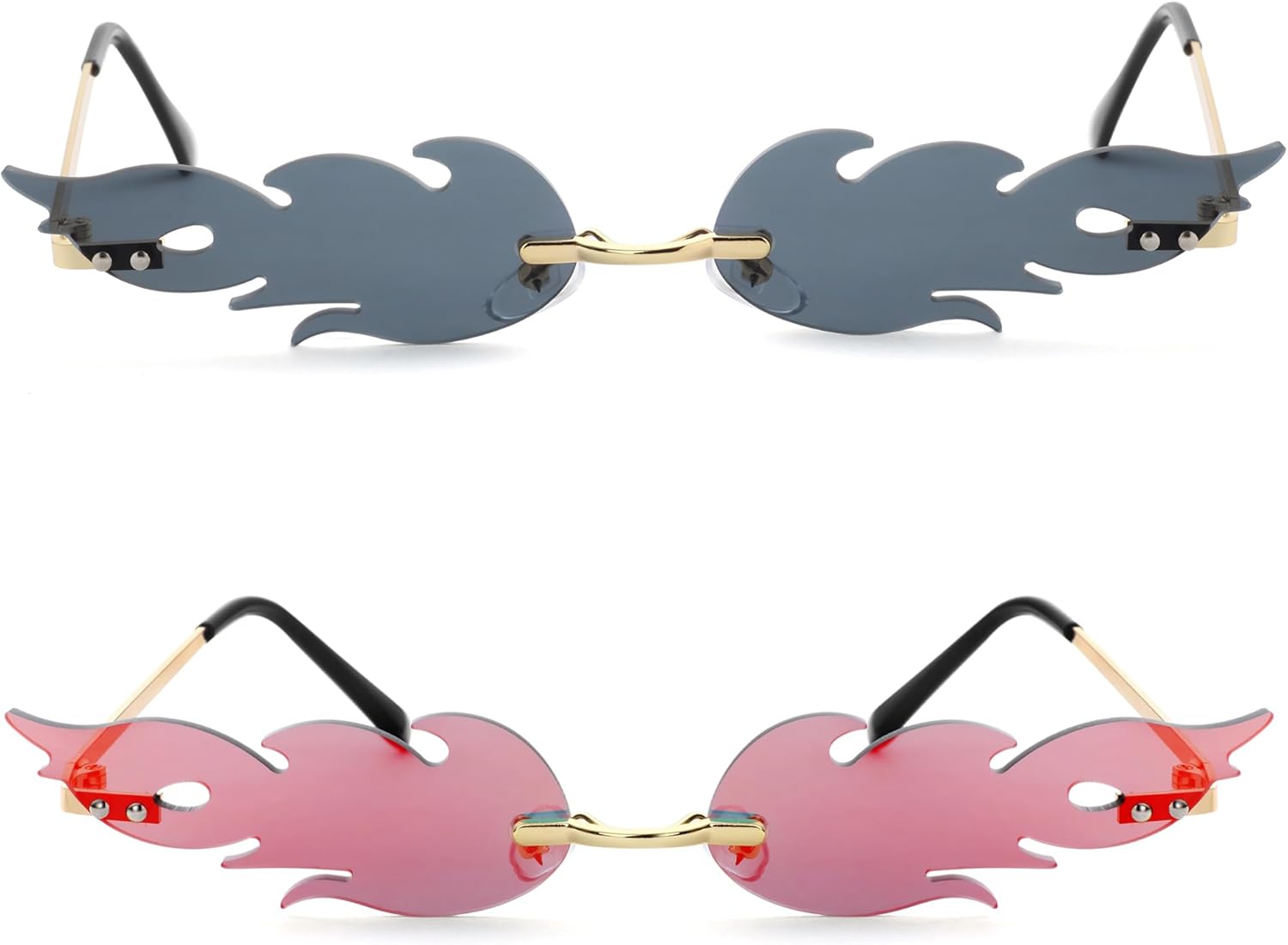 

Солнцезащитные очки Onrtry Fire Flame для женщин и мужчин, без оправы, в готическом стиле, для вечеринки на Хэллоуин, оригинальные солнцезащитные очки, A01 Gold/Grey+gold/Red Mirrored