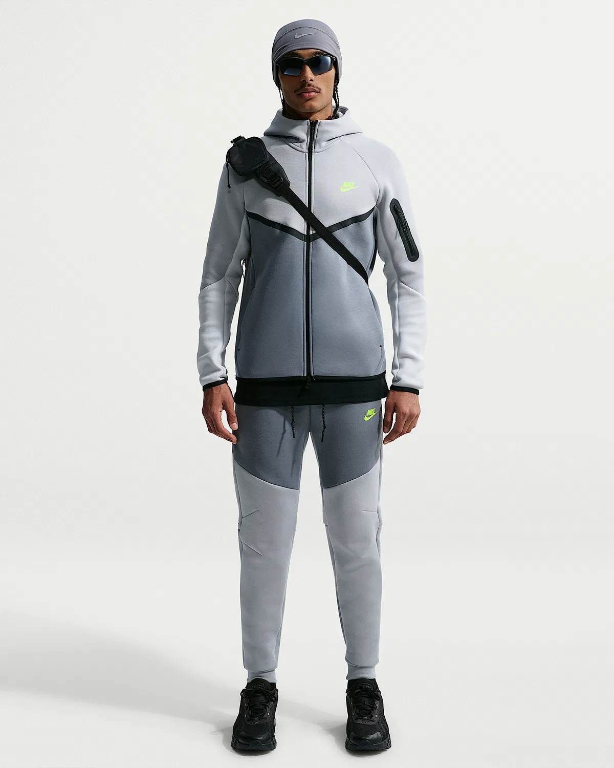 Мужская флисовая ветровка Nike Tech на молнии, Light Smoke Grey/Cool Grey/Photon Dust/Volt — фото 4