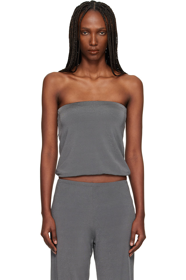 

Bambou Roger Kwong Топ-Бюстье серого цвета из блестящего крепового джерси