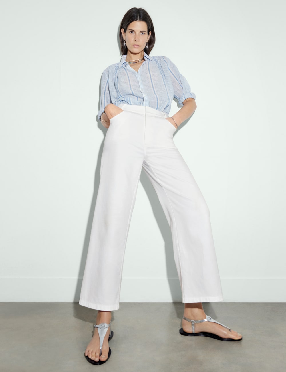 

Брюки из чистого хлопка со шнуровкой Marks & Spencer X SIENNA MILLER, мягкий белый