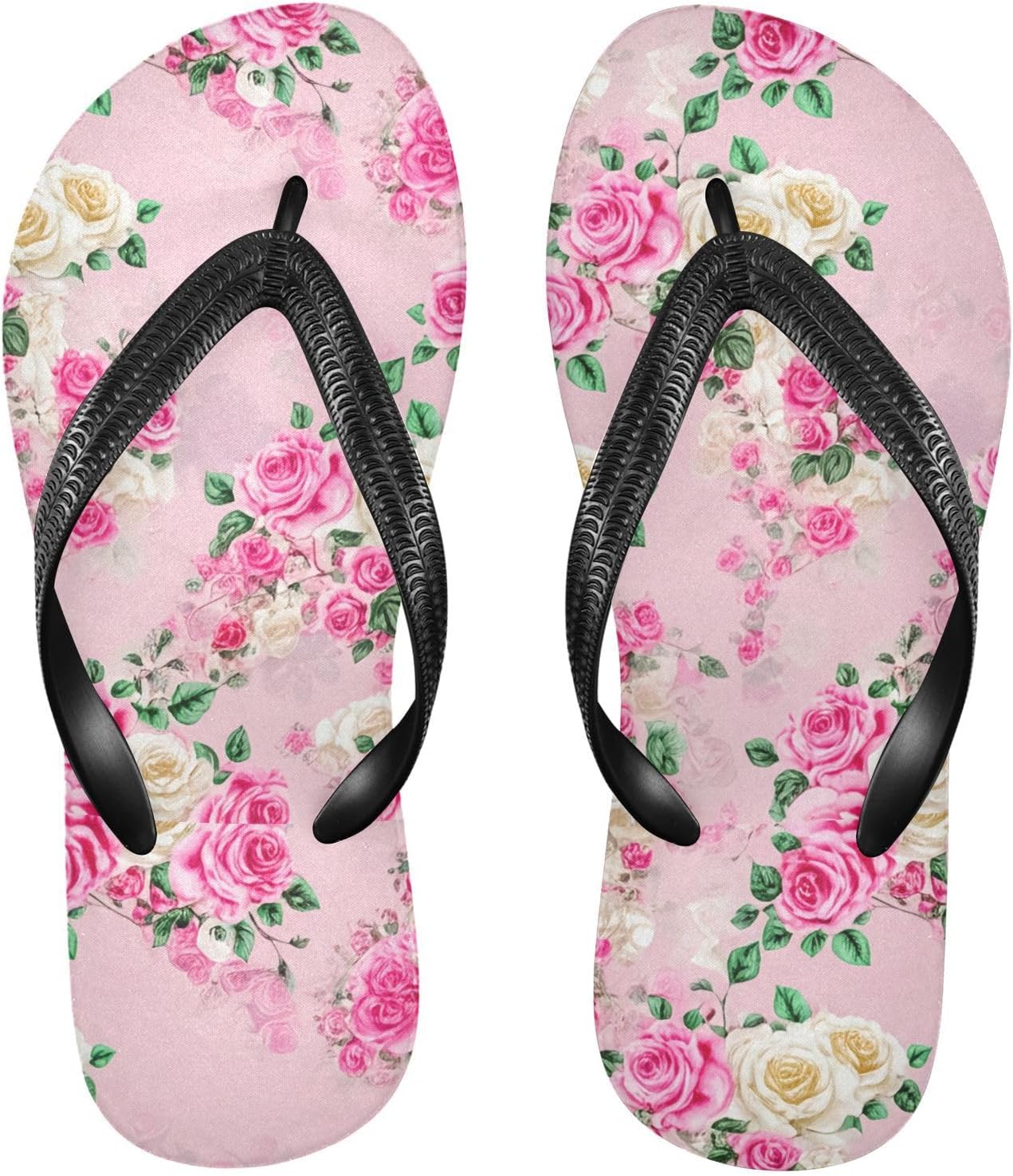 

Розовые вьетнамки с цветочным узором, пляжные шлепанцы, резиновые нескользящие летние тапочки для мужчин и женщин Sinestour