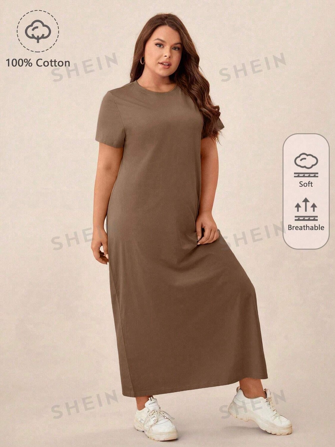 

BASICS Plus Простое платье-футболка Shein, коричневый
