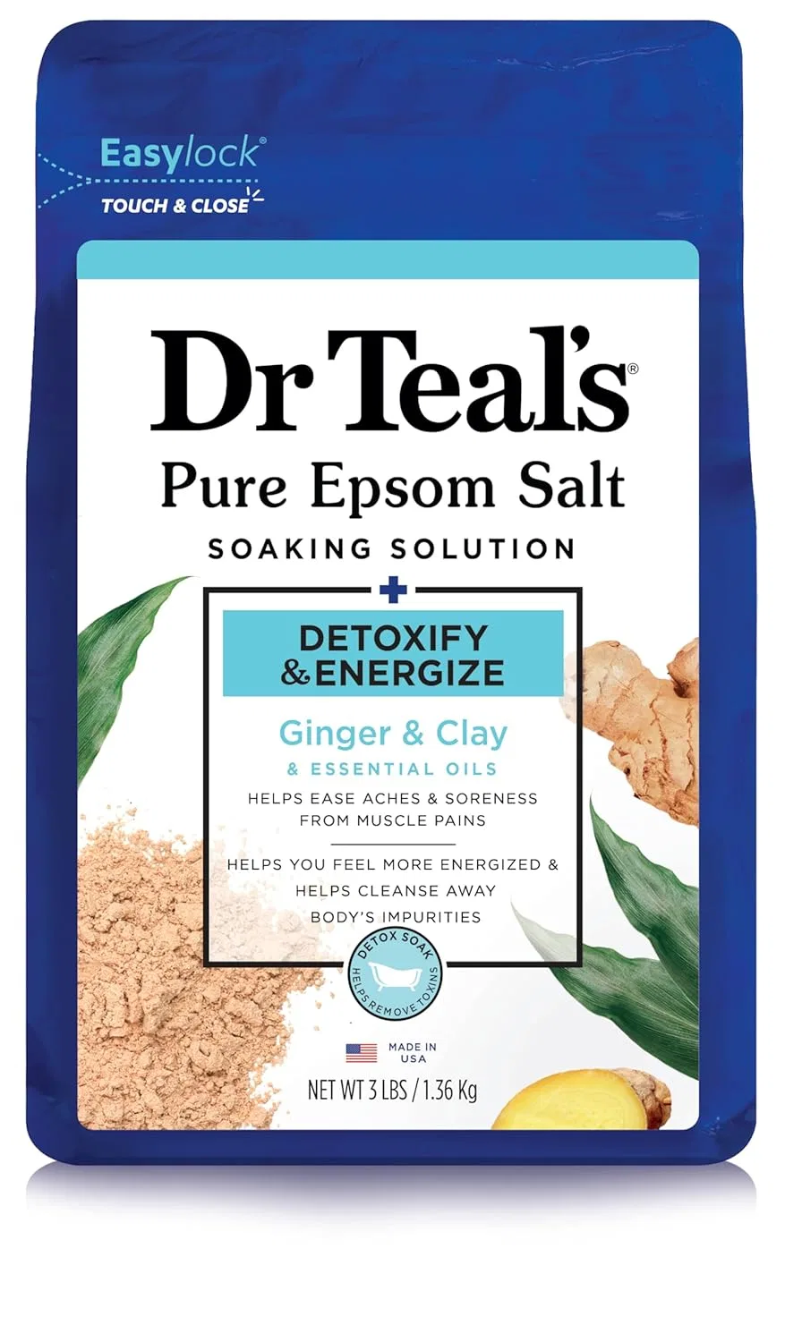 Соль для ванн «Pure Epsom Salt» с имбирем и глиной от Dr Teal's Dr Teal'S