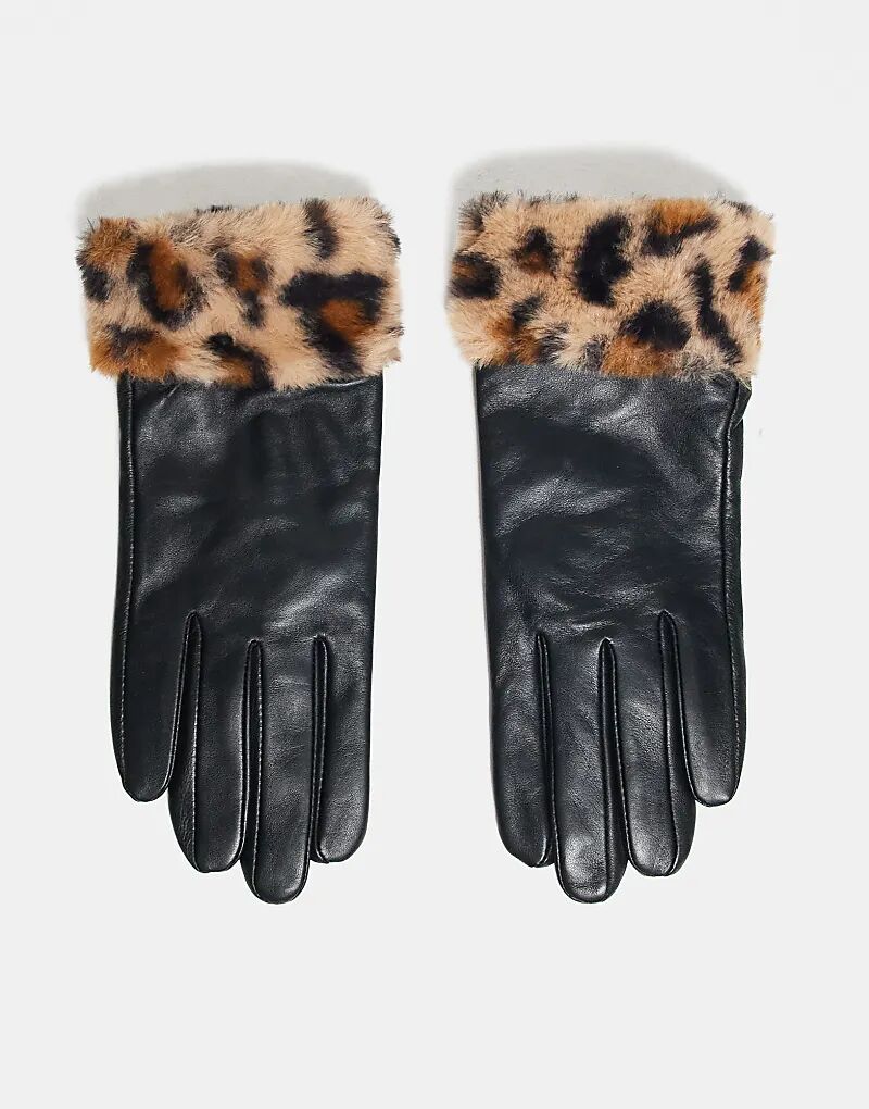 

Кожаные перчатки Barneys Originals леопардового и черного цветов