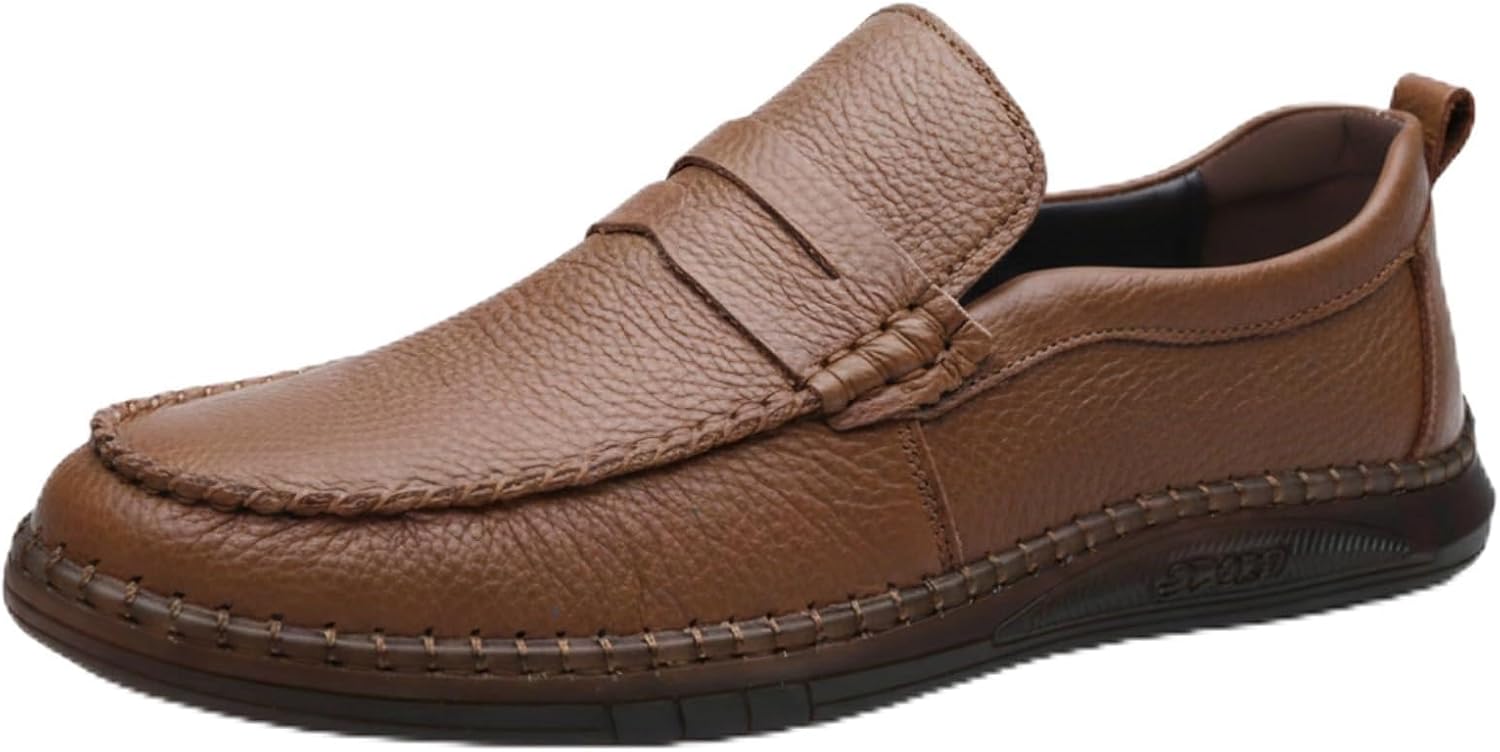 

Мужские лоферы из натуральной кожи, повседневная обувь, мокасины-слипоны, лодочные туфли, ручная строчка, легкие ходовые мокасины Wunamox, коричневый