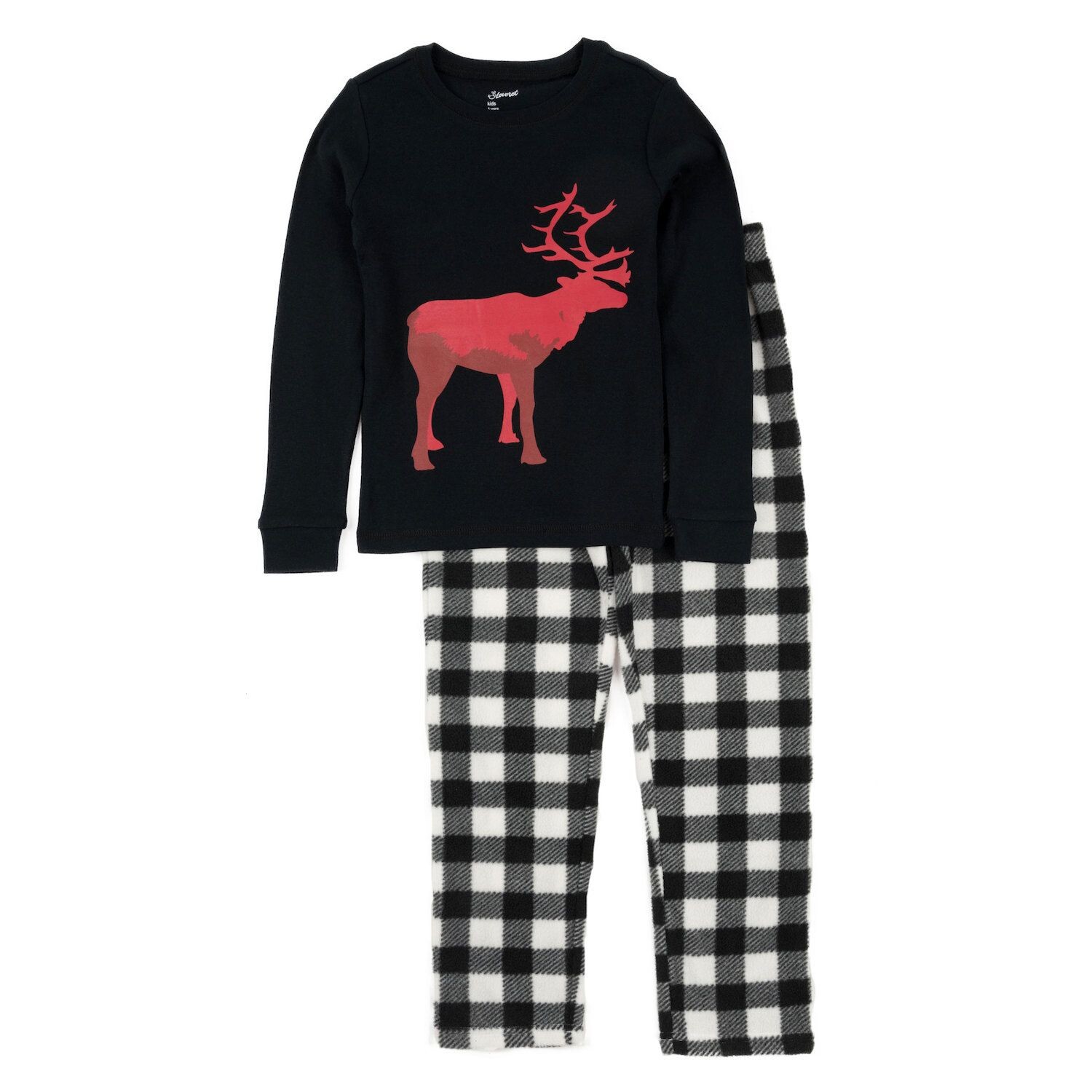 Хлопковый топ и флисовые брюки Leveret Kids Пижама с оленями Leveret — фото 2