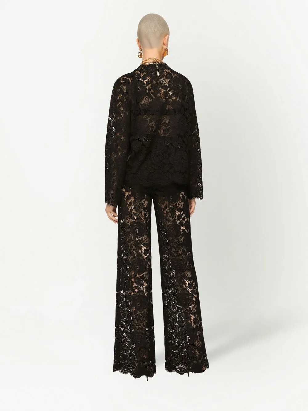 Однобортный жакет из цветочного кружева Dolce & Gabbana, черный — фото 4