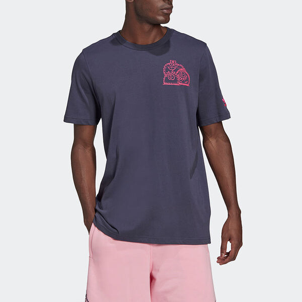 Футболка adidas originals Kevin Lyons Tee Back Cartoon Pattern Printing Round Neck Casual Short Sleeve Couple Style Navy Blue, синий — фото 2