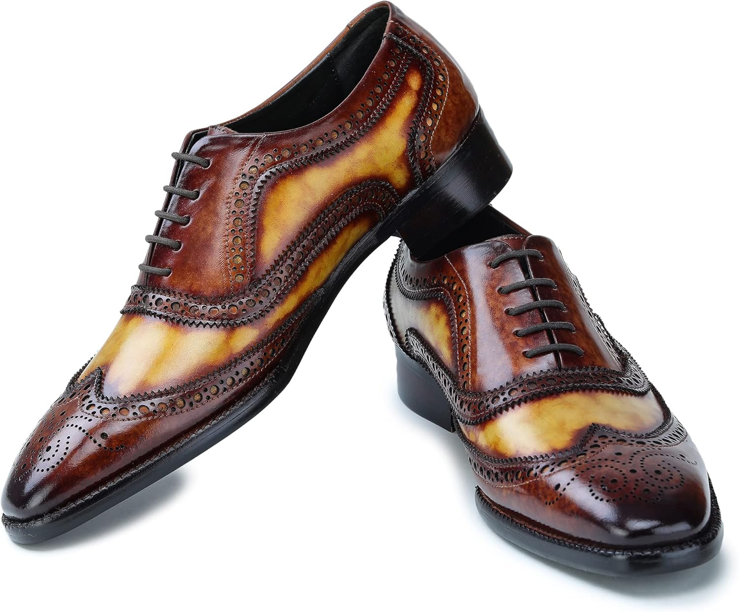 Мужские туфли оксфорды Lethato Wingtip Brogue ручной работы из натуральной кожи с шнуровкой, коричневый — фото 3