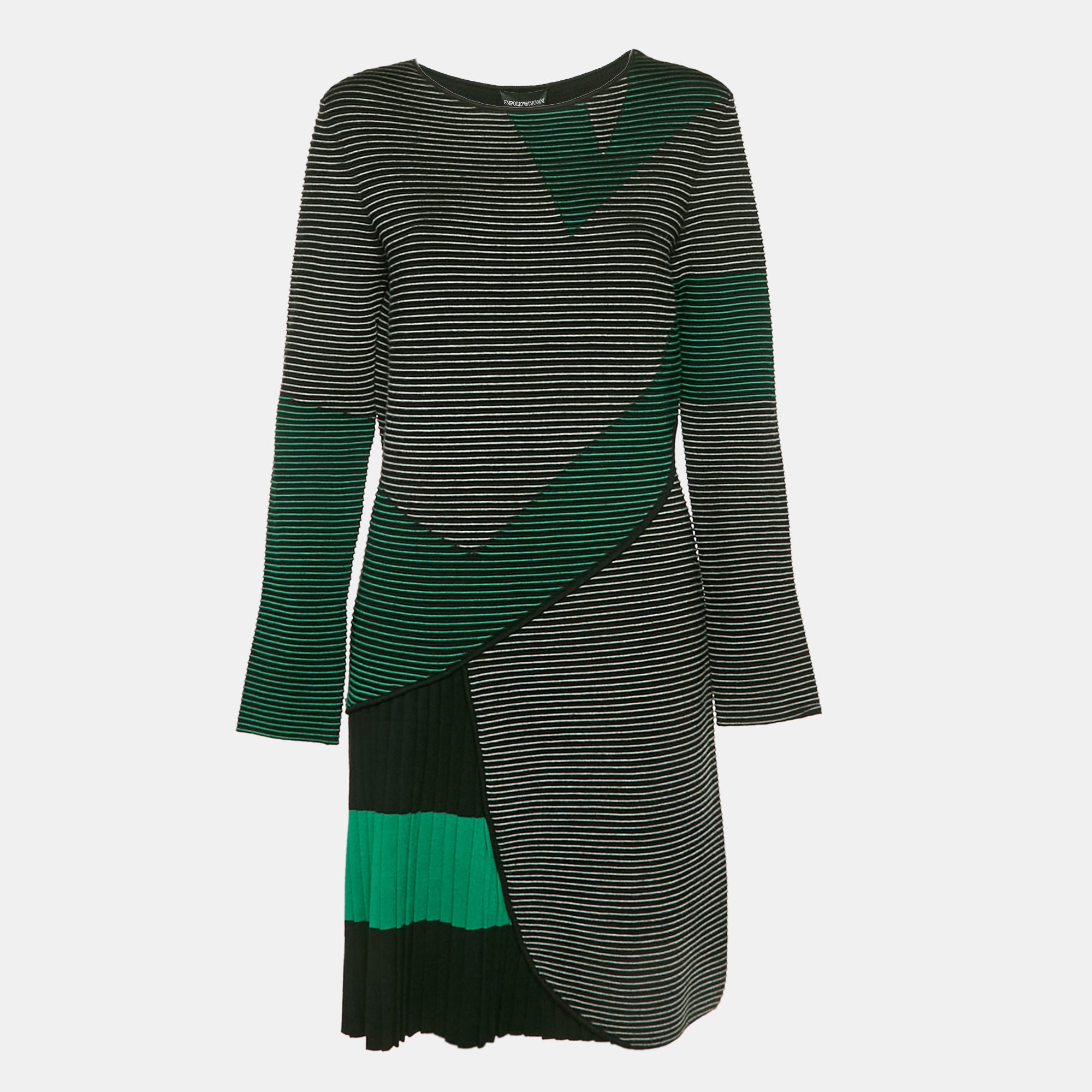 

Короткое платье из эластичного трикотажа с плиссировкой, зеленое, от Emporio Armani