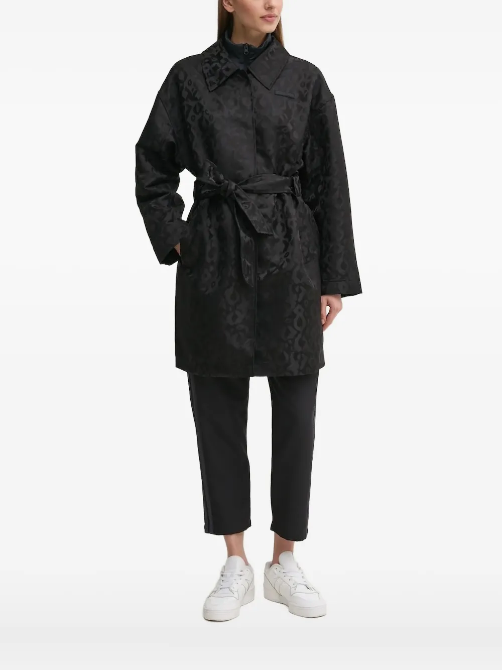 

Пальто с леопардовым принтом и поясом Ea7 Emporio Armani, черный