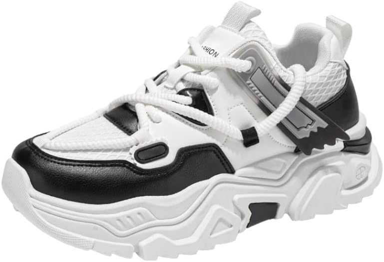 

Мужские легкие кроссовки с амортизирующей подошвой - толстая подошва с поглощением ударов, верх из дышащей ткани, всесезонные кроссовки для спортзала, бега и прогулок - спортивные кроссовки на шнуровке Hhhchpm, белый/черный