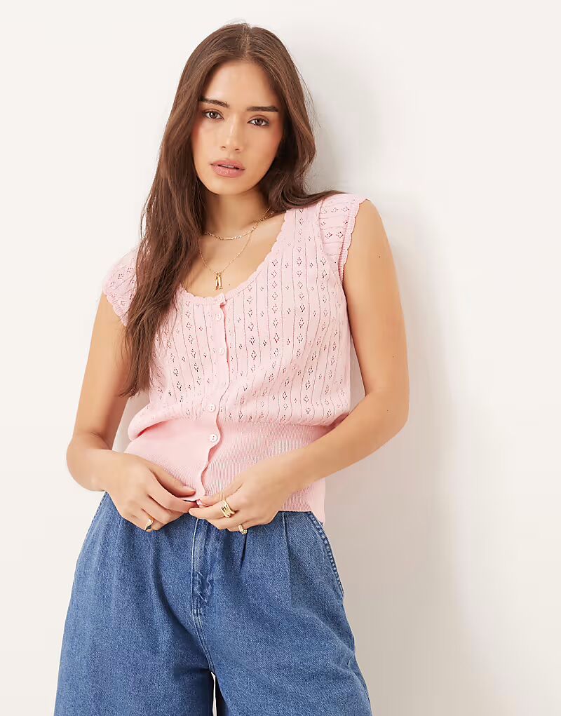 

Вязаный кардиган ажурной вязки ASOS DESIGN розового цвета