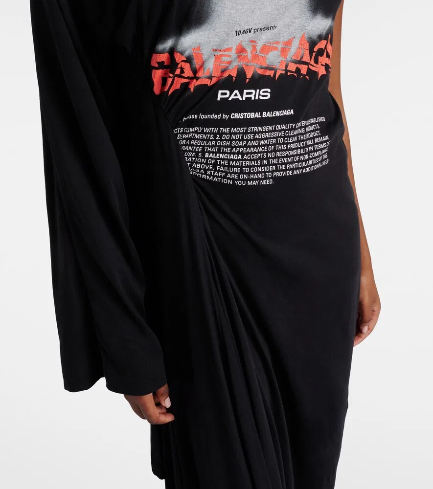 Макси-платье из хлопкового трикотажа с накидкой и логотипом Balenciaga, черный — фото 4
