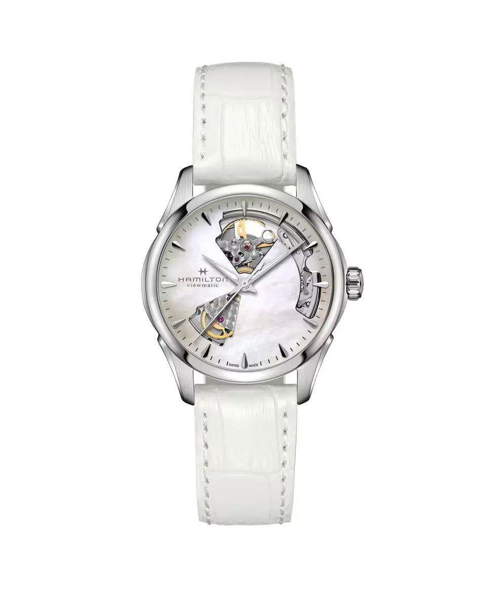 

Автоматические женские часы Jazzmaster Open Heart 36 мм H32215890 с кожаным ремешком Hamilton, белый