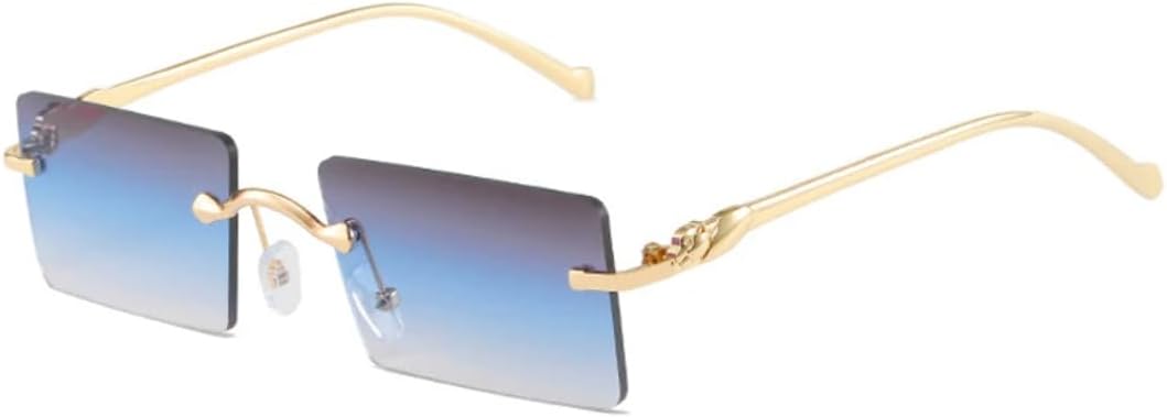 

Роскошные квадратные солнцезащитные очки без оправы с металлическими дужками для женщин, модные мужские солнцезащитные очки для активного отдыха, летних путешествий, с защитой от УФ-излучения UV400 TVTBBVV, Gold Gray Blue