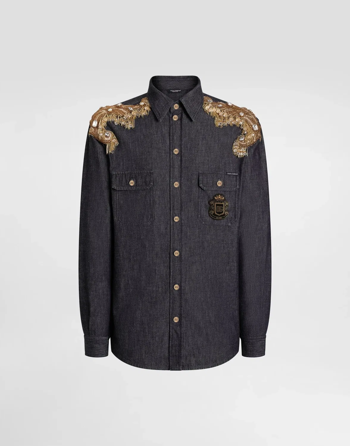 Джинсовая рубашка с нашивками DOLCE & GABBANA, мультицвет