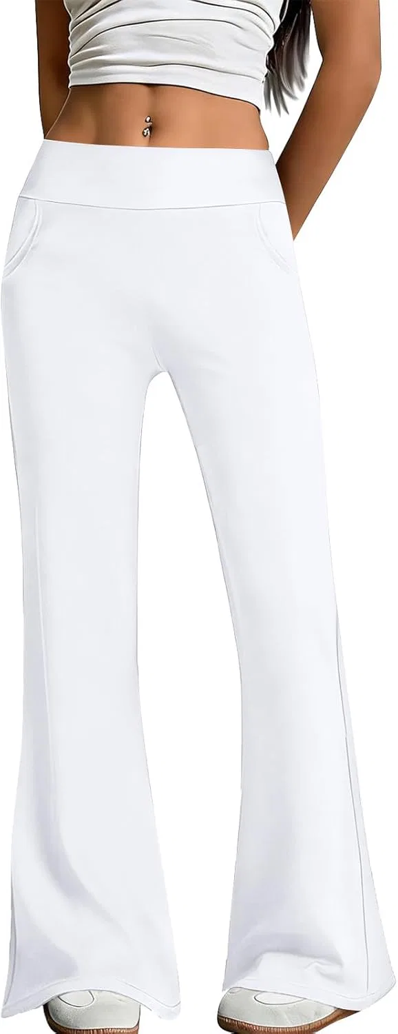 Леггинсы с расклешением, tummy control, бренд Generic, белый — фото 2