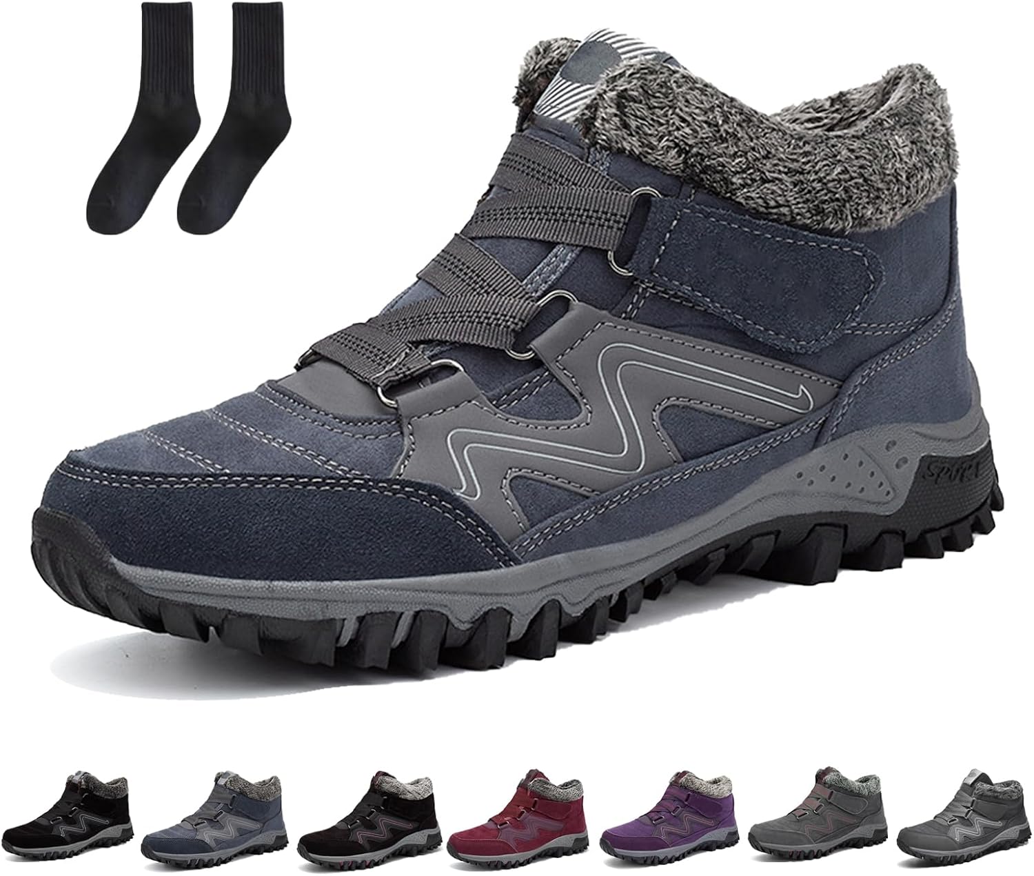 

Мужские зимние ботинки повседневные легкие снежные ботинки - водонепроницаемые, теплые зимние ботинки для походов и работы, удобные ботинки для прогулок на улице Generic, синий/серый