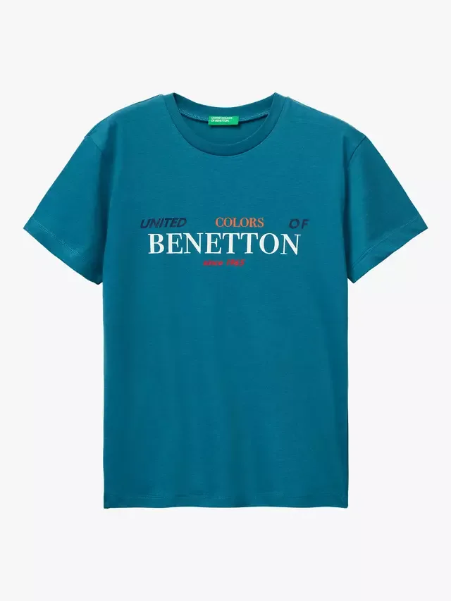 Детская футболка с коротким рукавом и логотипом, синяя Benetton