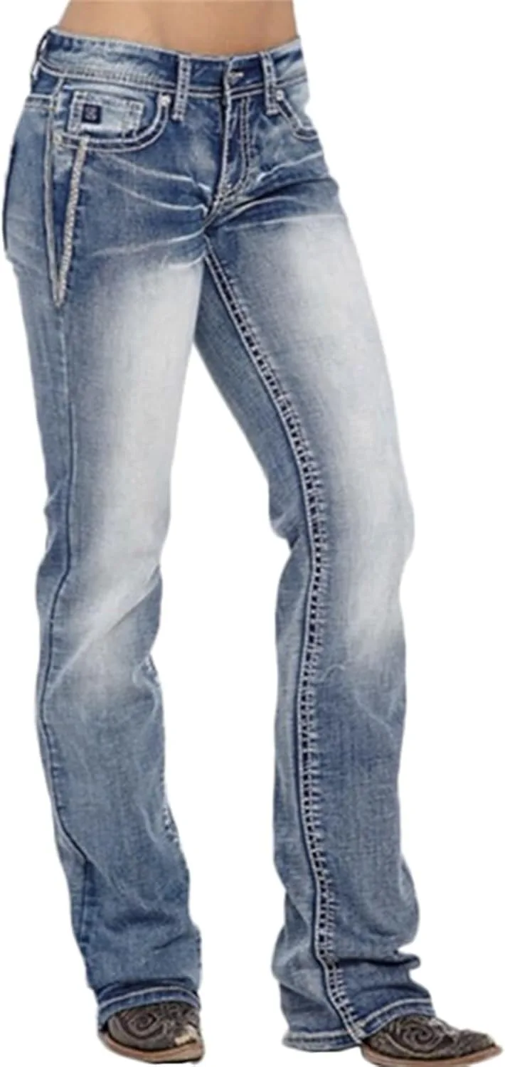 Джинсы Andongnywell Boot Cuts для женщин, ретро, мид-уэйст, буткат, плюс сайз, классический силуэт — фото 3