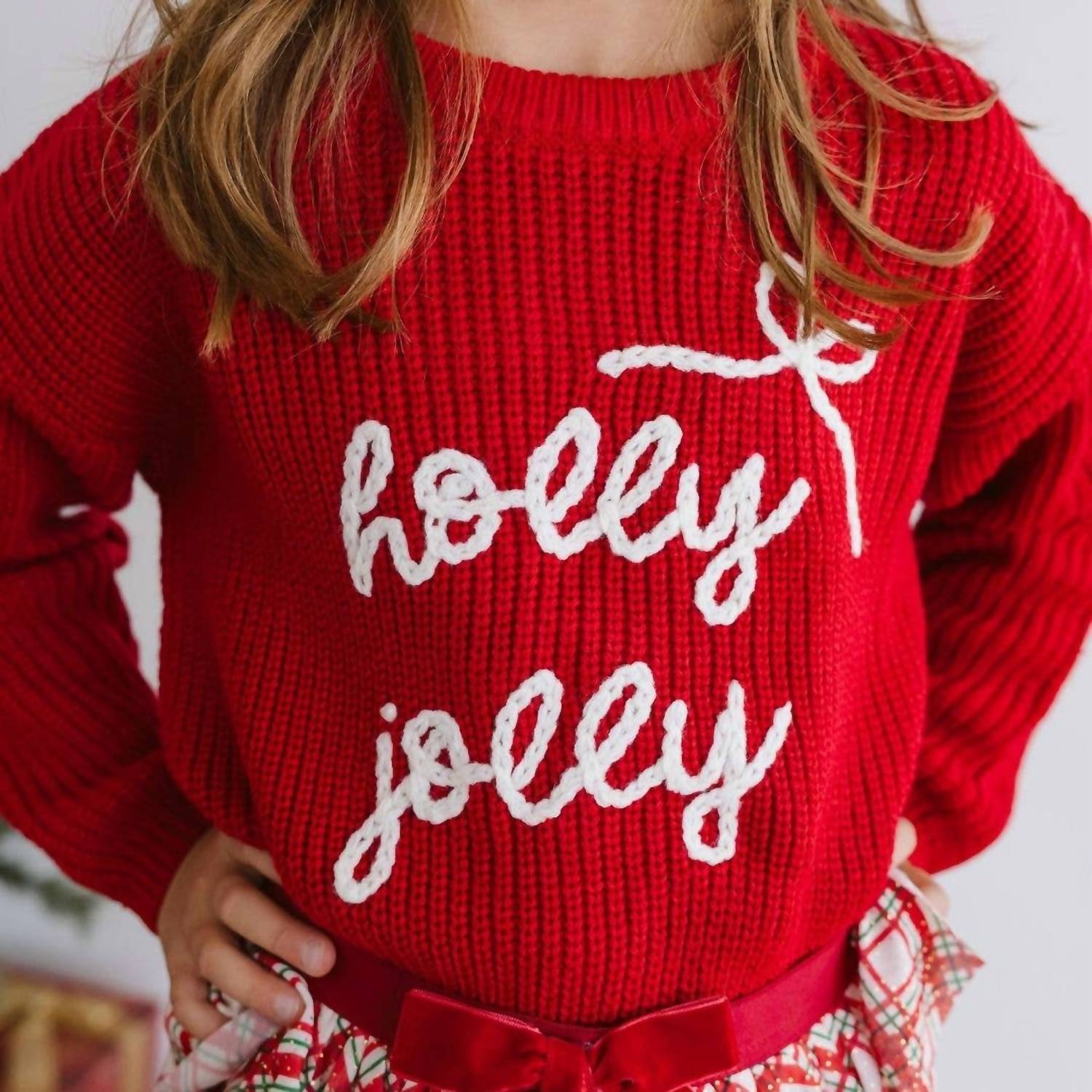 SWEET wink Детский свитер Holly Jolly Bow красного цвета с разноцветными бантами — фото 2