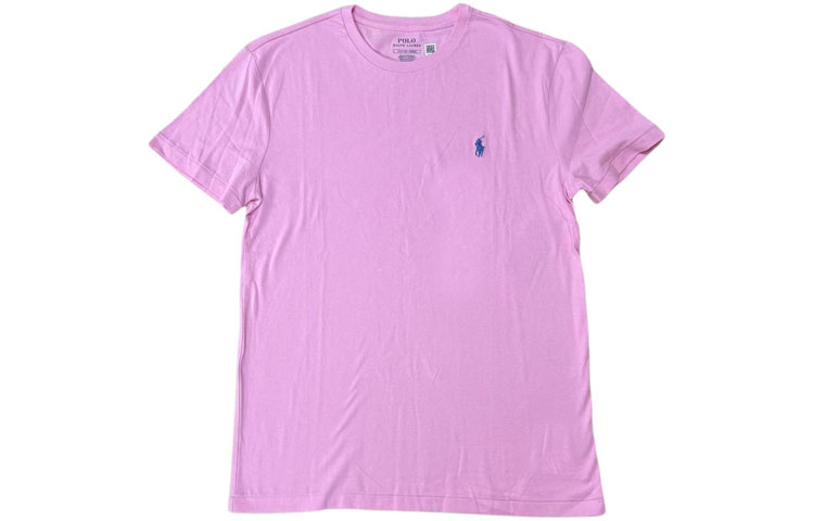 Polo Ralph Lauren Однотонный футболка с вышивкой маленькой лошади, мужская, короткий рукав, повседневная, розовая — фото 3