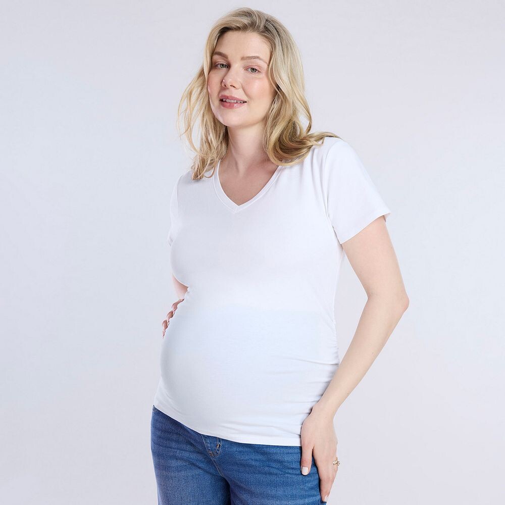 

Футболка Maternity Motherhood с V-образным вырезом и рюшами по бокам, белый