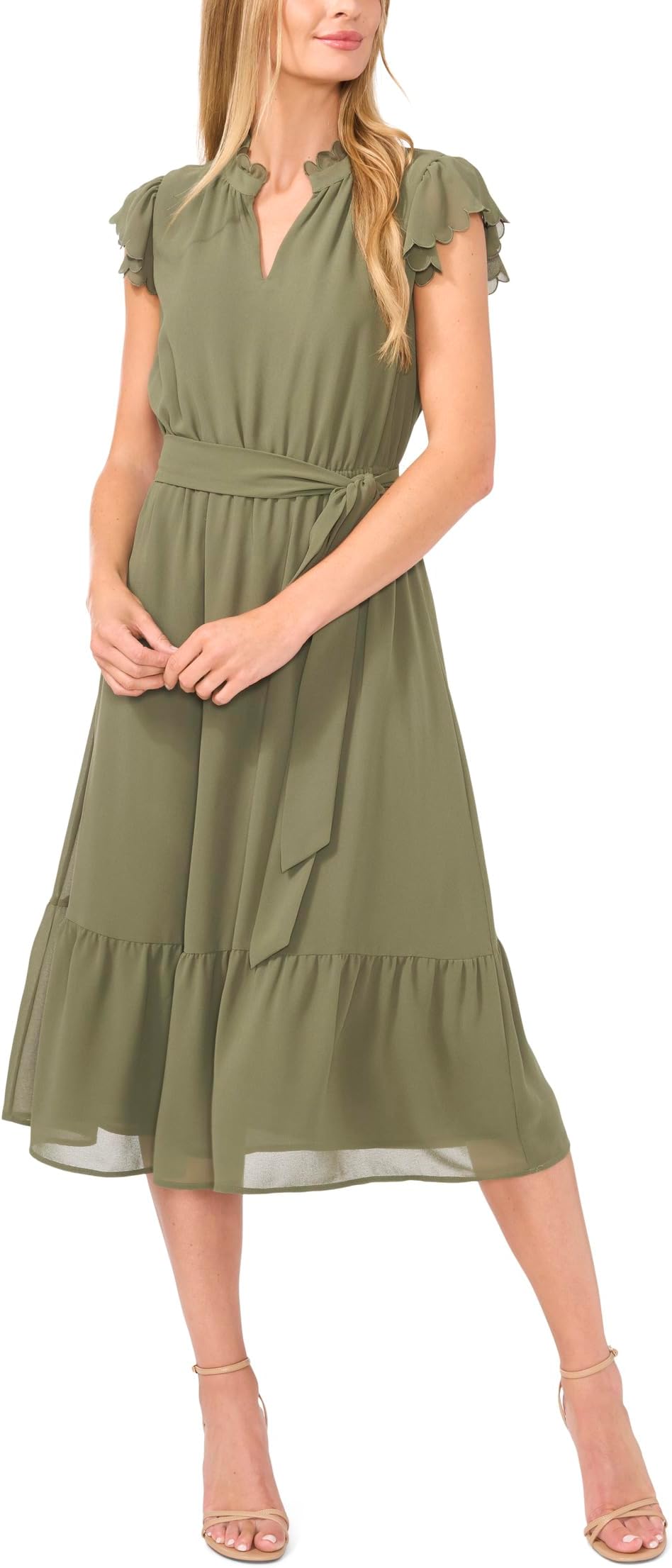 

Платье CeCe Double Ruffle Scalloped Sleeve Midi Dress, цвет Dark Clover
