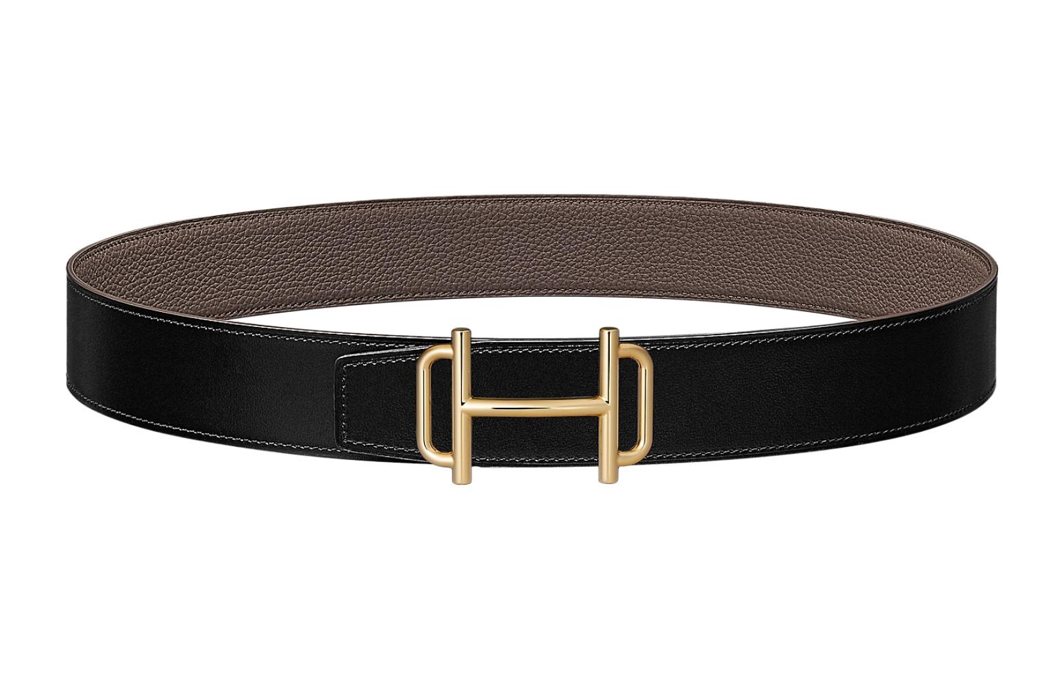 

Кожаный ремень мужской шириной 3,8 см HERMES, черный