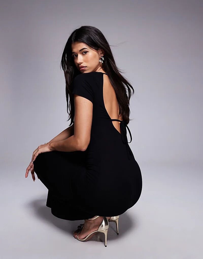 

Платье макси ASOS DESIGN с короткими рукавами и открытой спиной черного цвета