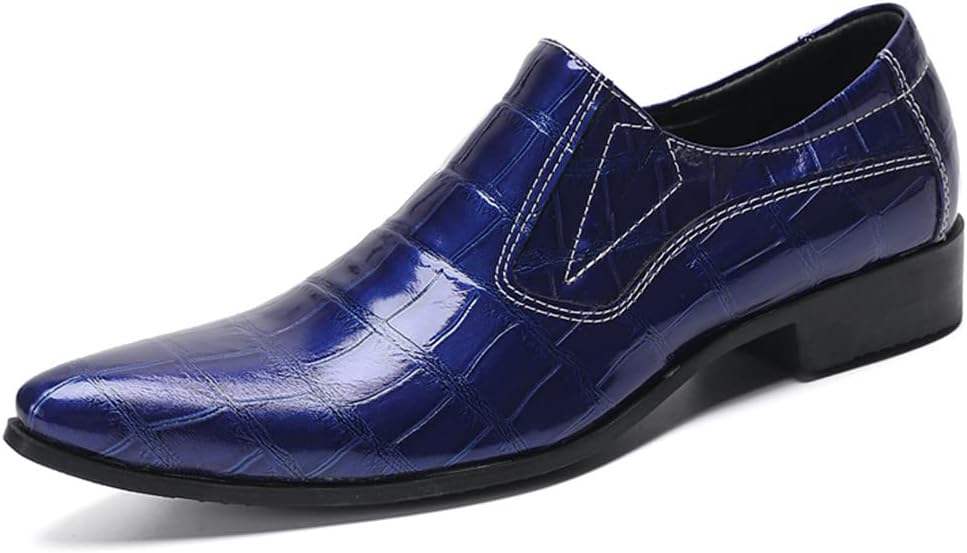 Мокасины Santimon Mens Slip On - Дресс-обувь из натуральной кожи с подкладкой, с потемневшей клетчатой отделкой, повседневные для вечеринок, бизнеса и свадеб, синий — фото 2