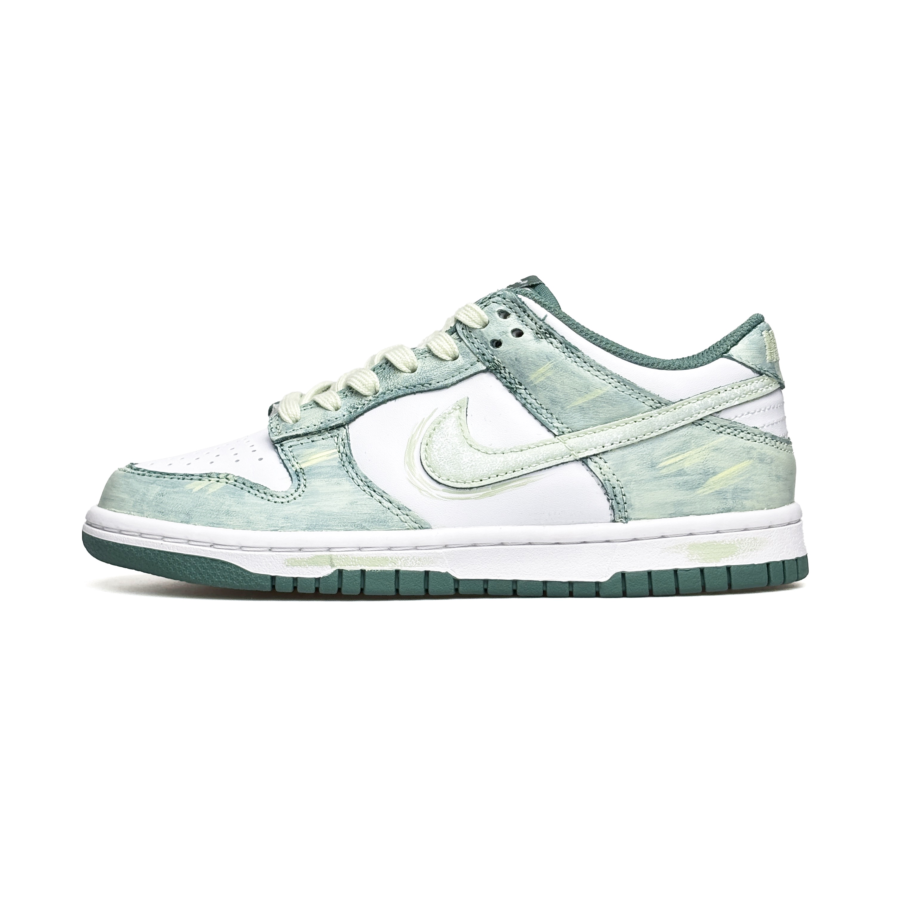 Nike Dunk Wadi Leather Abrasion Resistant Height Increasing Low top детские скейтбординг кроссовки White Green для подростков — фото 2
