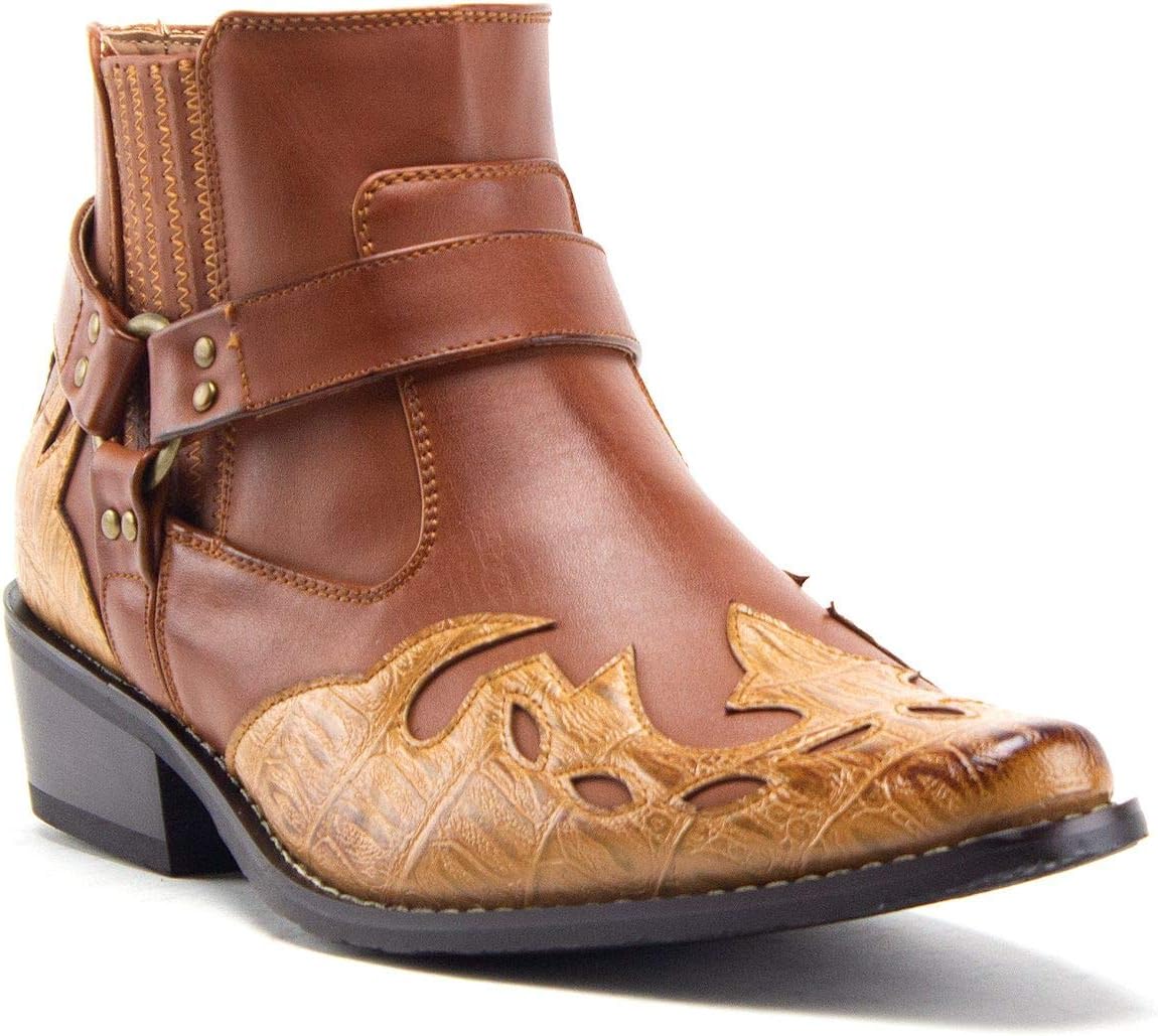 

Мужские ковбойские сапоги Jazame, западный стиль, высокие до щиколотки, мотоциклетные сапоги с заостренным носком, мужские западные сапоги с дизайном пламени Jazamé