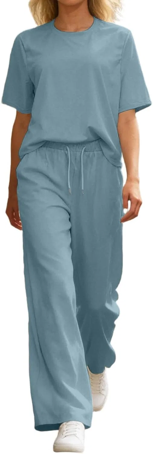 Женский спортивный костюм из топа и широких брюк, Sky Blue