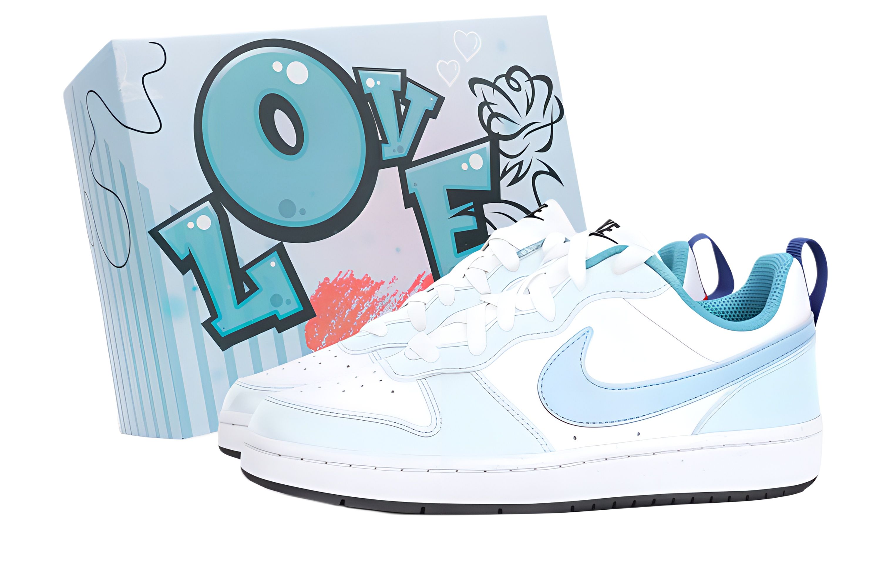 

Nike Кроссовки для скейтбординга Court Borough Mood Box с нескользящей подошвой, износостойкие, небесно-голубые, для подростков