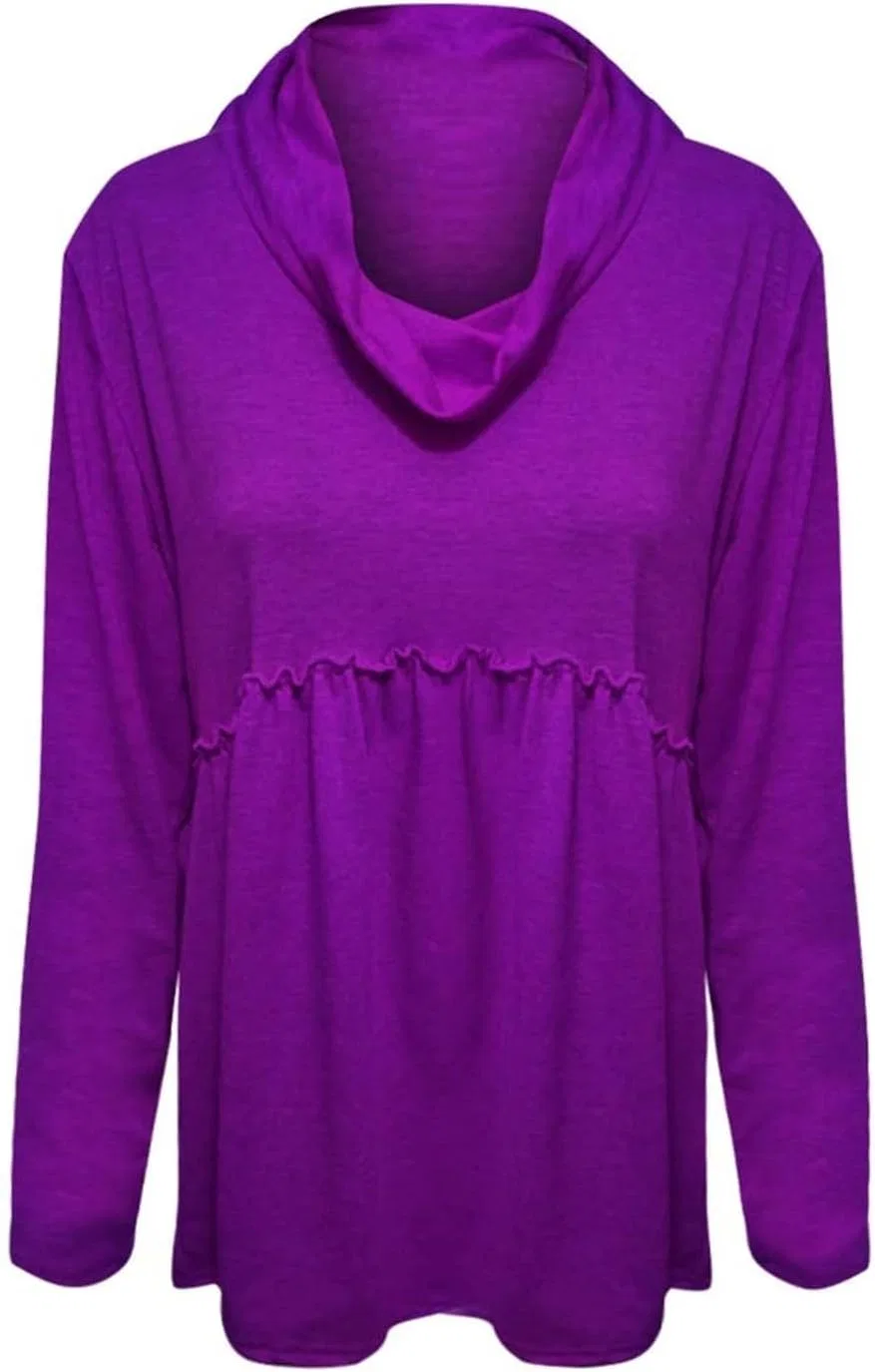 Блуза с плиссировкой, pile collar, Women's Warm Tops, фиолетовый — фото 2