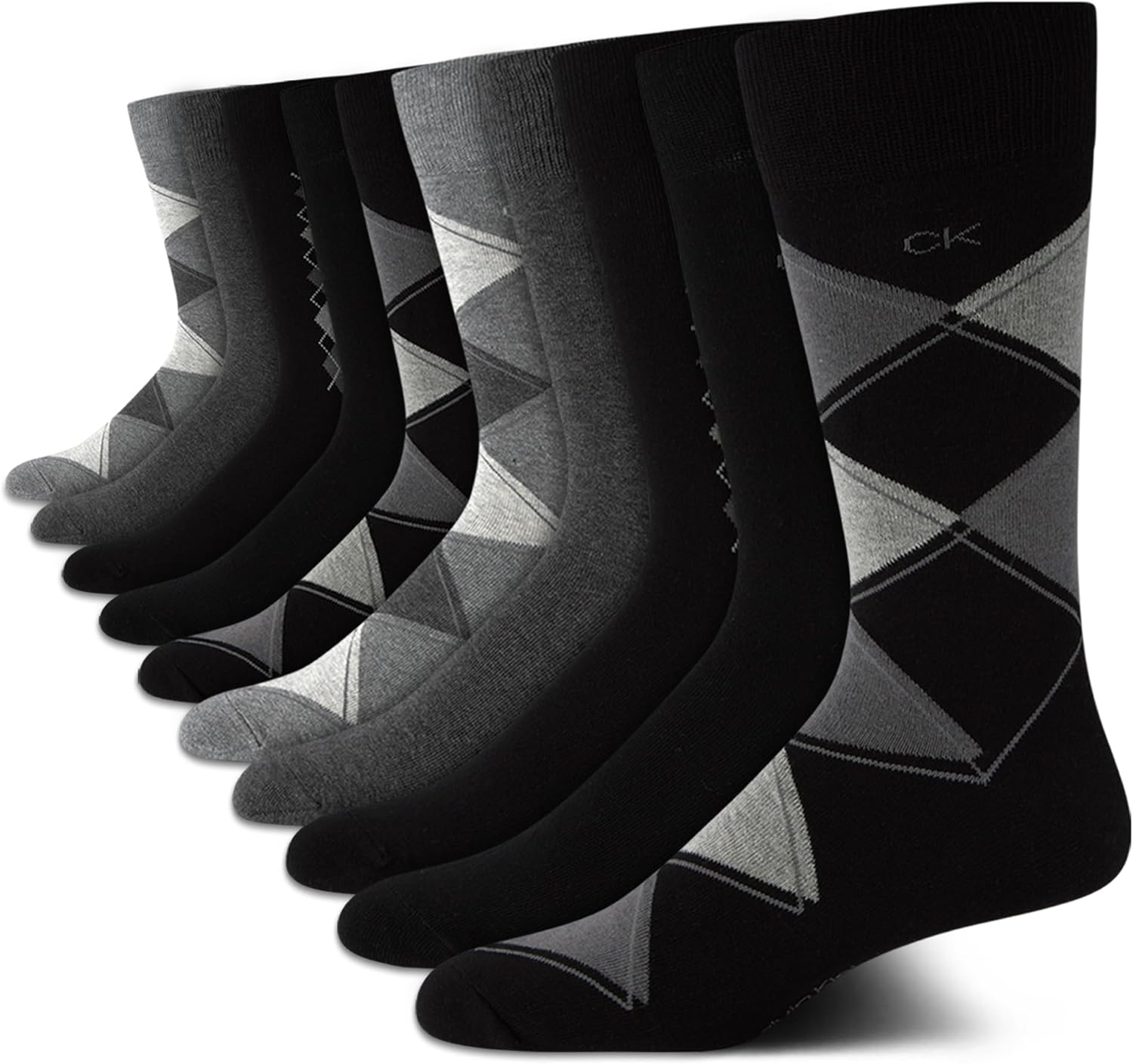 

Мужские носки Calvin Klein под повседневную одежду - 10 пар мягких хлопковых носков для мужчин - классический комфорт, манжеты, смешанный узор, Black Argyle