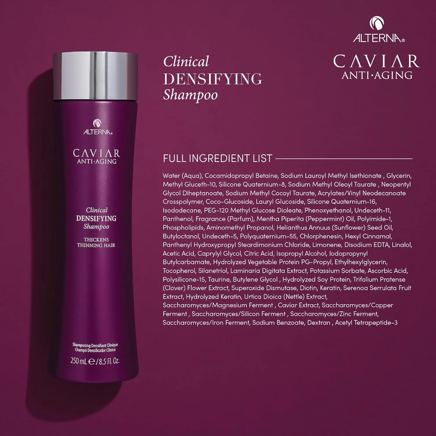 Шампунь Alterna Caviar Anti-Aging Clinical Densifying Shampoo для тонких, редеющих волос, делает волосы гуще, защищает кожу головы, не содержит сульфатов. 1 шт. (2 шт.) — фото 3