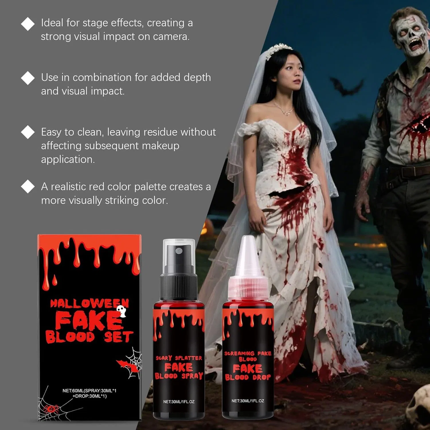Спрей для спецэффектов Fake Blood Spray, Washable, с пипеткой, для косплея и зомби-грима — фото 2