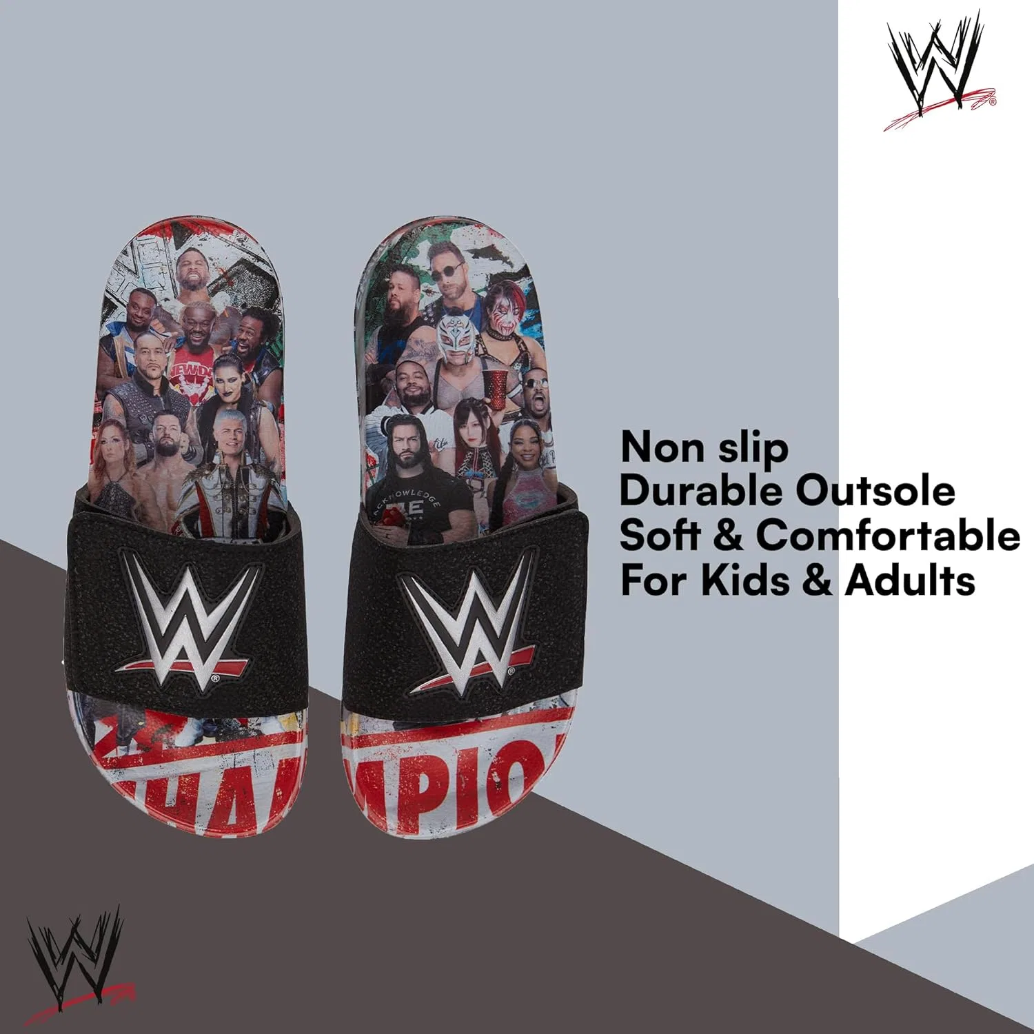Кроссовки-шлепанцы с изображением чемпионского пояса WWE для мужчин - Джон Сина, Роман Рейнс, Сет Роллинз, Black — фото 2