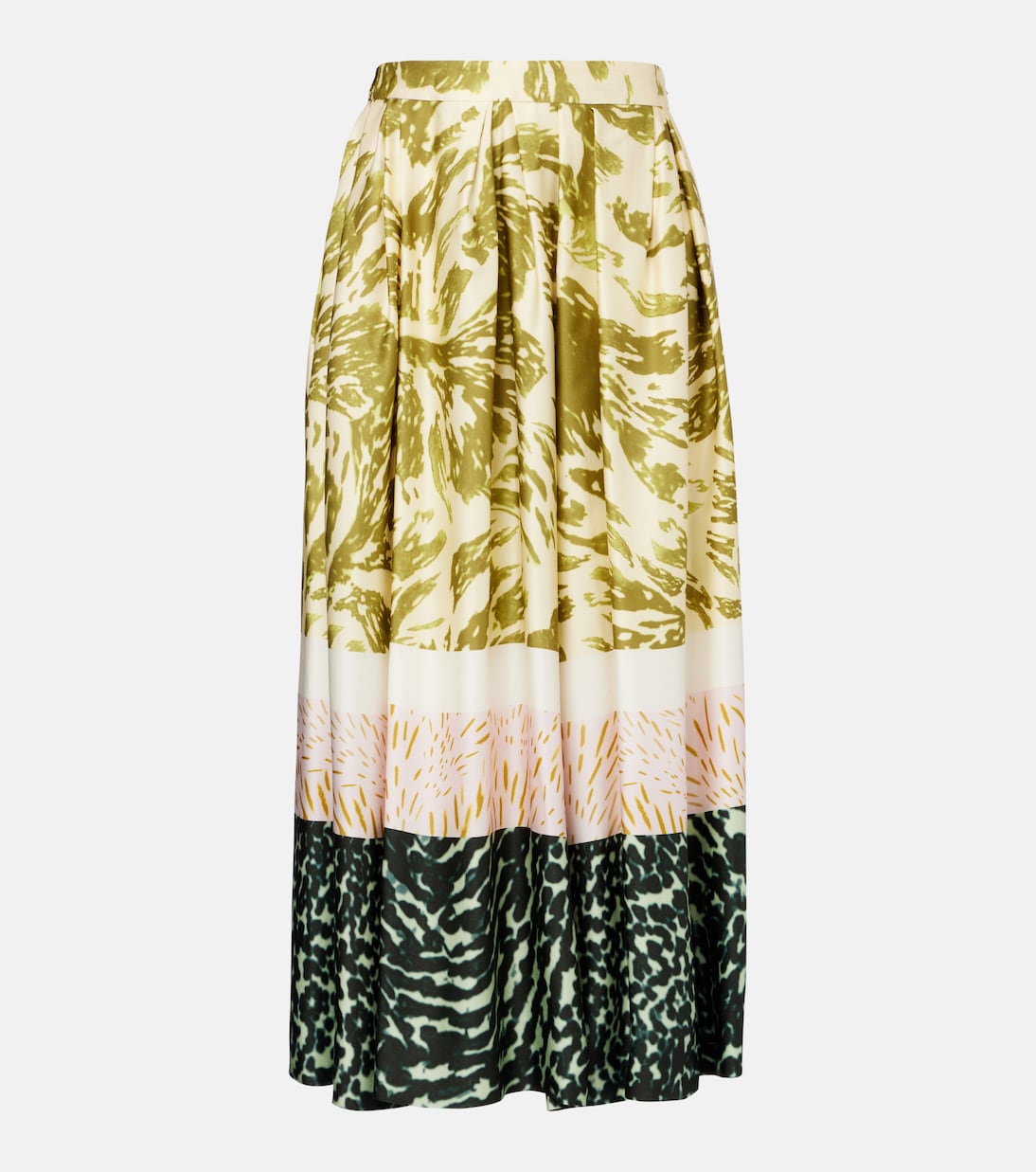

Печатная сатиновая миди-юбка Dries Van Noten, хаки