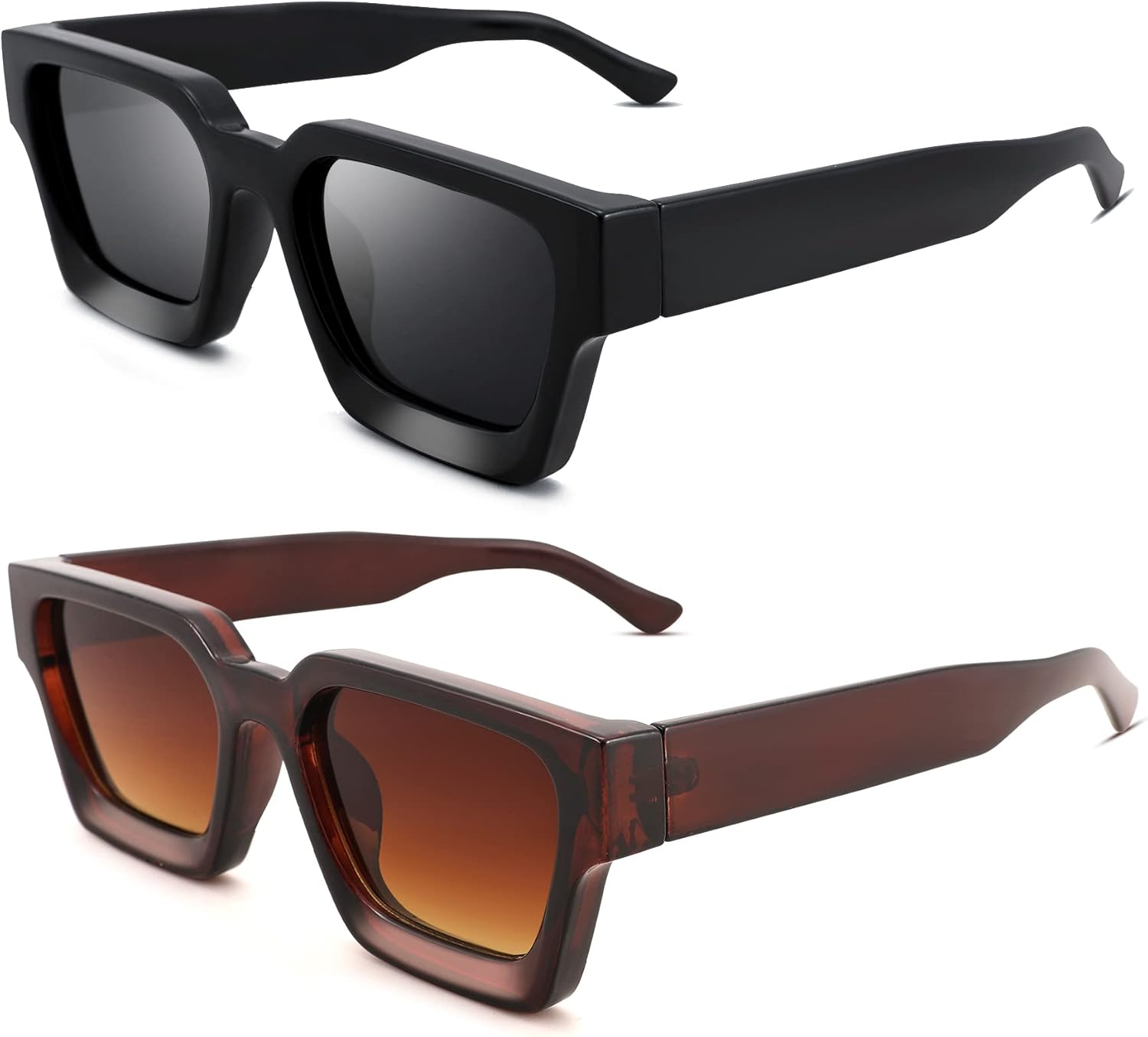 

Солнцезащитные очки Hycredi прямоугольной формы для женщин и мужчин, ретро-квадратные массивные очки в стиле 90-х, защита UV400, 2 Pack (Black/Grey + Brown/Brown Gradient）