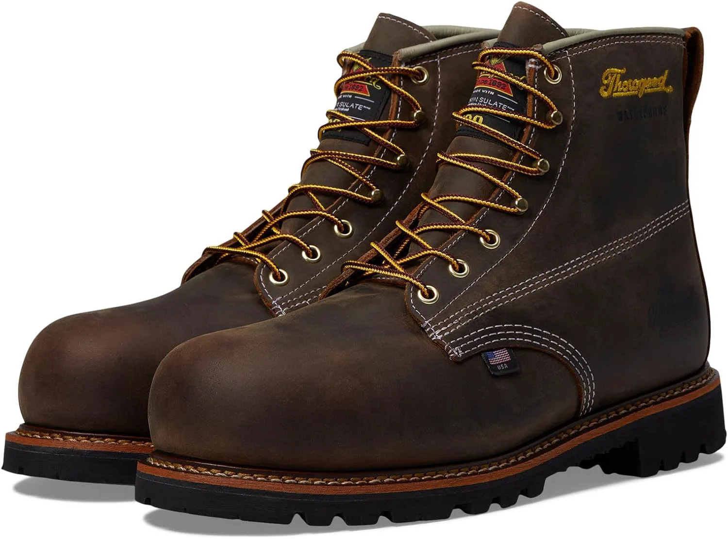 Рабочие ботинки для мужчин Thorogood American Heritage 6" из кожи, водонепроницаемые, утепленные, с композитным рифленым супинатором, носком Nano Safety, маслостойкой и противоскользящей подошвой, размер 7, широкий Name ‎Thorogood — фото 3