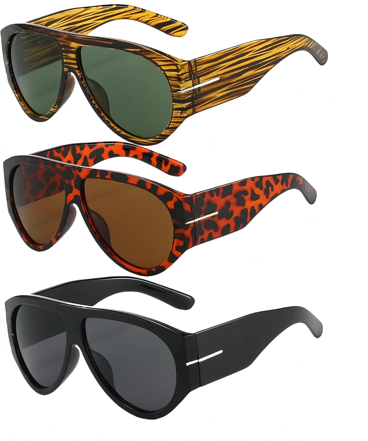 

Набор из 3 больших солнцезащитных очков-авиаторов в ретро-оправе с защитой UV400, унисекс (для женщин и мужчин), аксессуары для вечеринок NLEYANB, Leopard